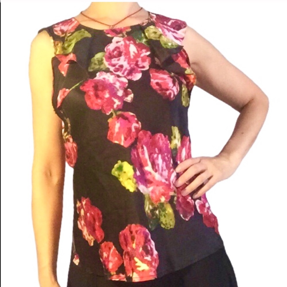 100% Silk Floral Ruffled Blouse S